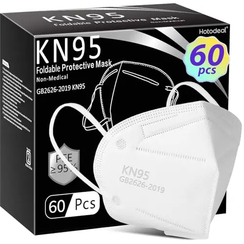 Hotodeal white KN95 disposable face masks in a 60-pack