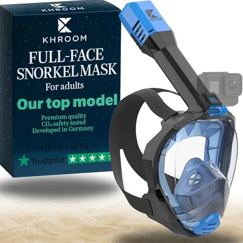 Khroom Pro full face snorkel mask in blue with large air intake tube