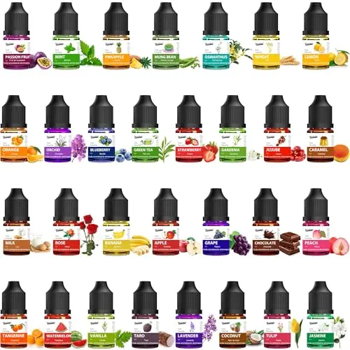 Set of 30 small bottles of concentrated food flavoring oil in various colors