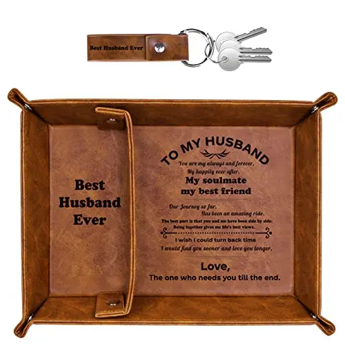 ZAPUVO 'Best Husband Ever' PU leather valet tray for keys, wallet, and glasses