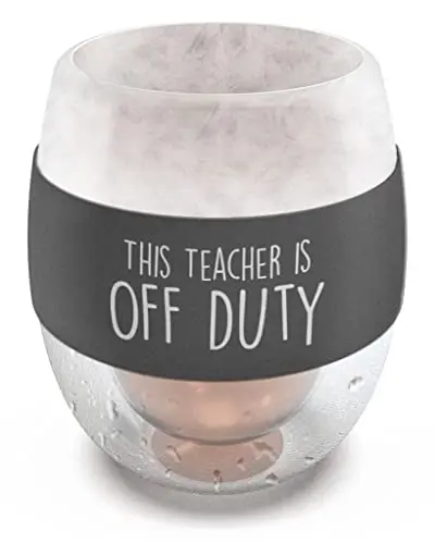 GALVANOX double-walled freezer gel stemless wine glass with 'This Teacher is off Duty' sleeve