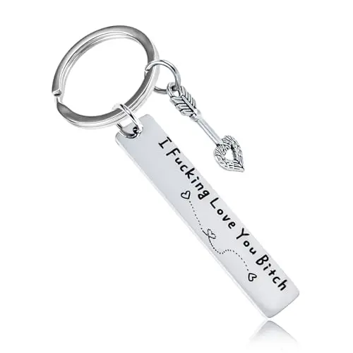 Teniinet stainless steel keychain with 'I Fking Love You Bith' engraving