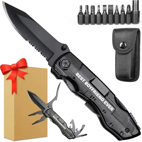 ONEAGE black stainless steel multitool pocket knife with Best Boyfriend Ever engraving