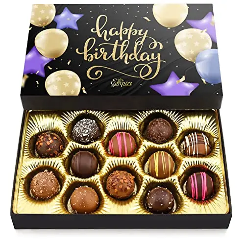 Empire Delights happy birthday chocolates 12 assorted milk and dark chocolate truffles