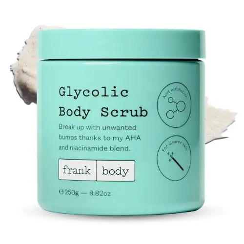 frank body Glycolic Acid Body Scrub in a recycled plastic bottle
