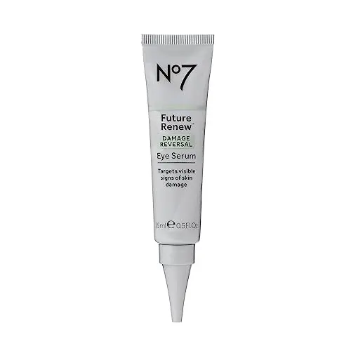 No7 Future Renew Damage Reversal Eye Serum in a white and gold bottle