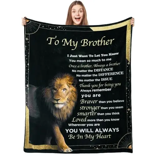 Soft polyester blanket with lion design and text for brother