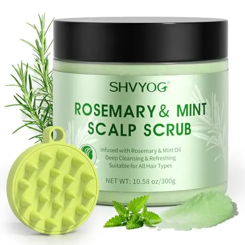 SHVYOG Rosemary Scalp Scrub jar with silicone scalp massager