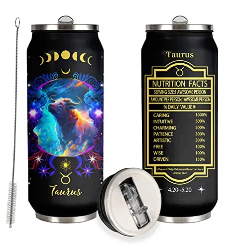 YOPIGOT stainless steel tumbler with Taurus constellation design and straw lid