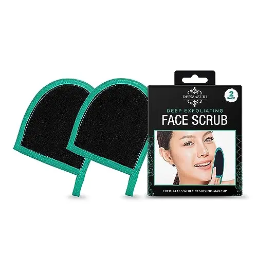Dermasuri black exfoliating face mitt held in hand