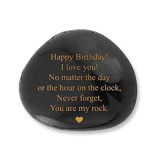 VELENTI polished grey decorative stone engraved with a gold 'You Are My Rock' love poem