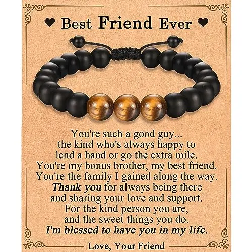 EFVISD adjustable black bracelet with black agate and tiger eye stone beads