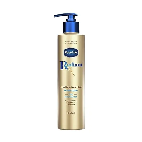 Vaseline Radiant X body lotion bottle with 1% Niacinamide