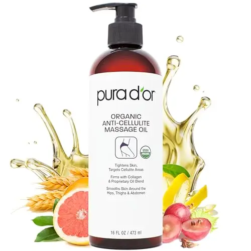 PURA D'OR Organic Anti-Cellulite Massage Oil bottle with organic ingredients