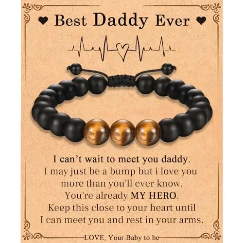 EFVISD beaded bracelet for expecting dads made with black agate and tiger eye stones