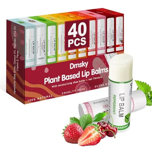 Bulk pack of 40 fruit-flavored lip balms in assorted colors