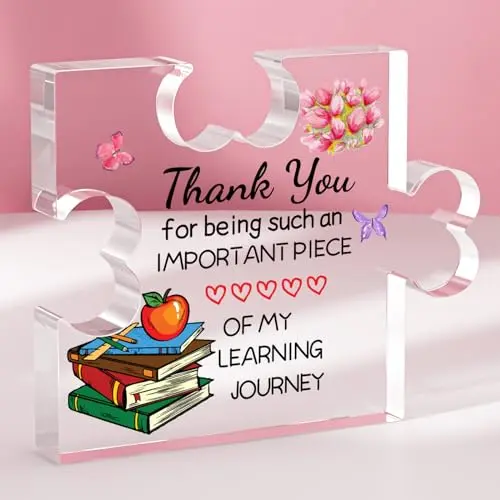Funnli clear acrylic puzzle-shaped plaque with thank you message for teachers