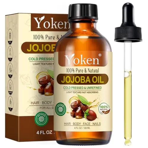 Yoken jojoba oil in amber bottle with separate brush bottle for cuticles