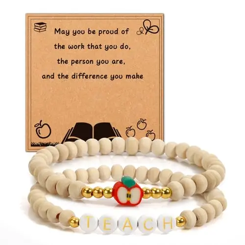 DUIOQ adjustable wooden bead bracelet with card for teacher appreciation
