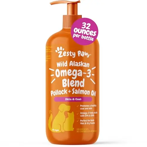Zesty Paws Wild Alaskan Salmon Oil supplement bottle for dogs