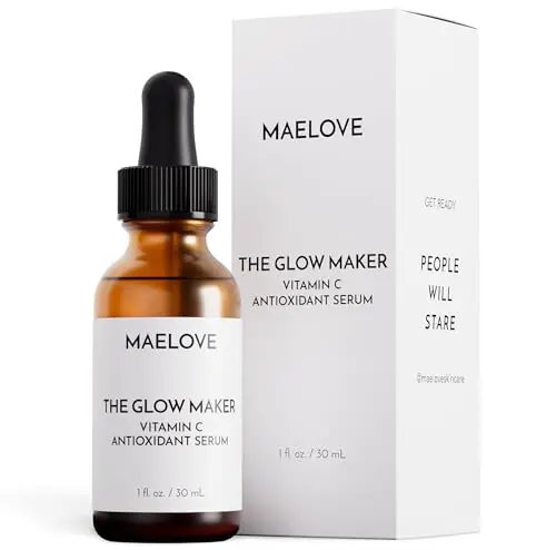 MAELOVE Glow Maker Vitamin C Serum in a glass bottle with dropper