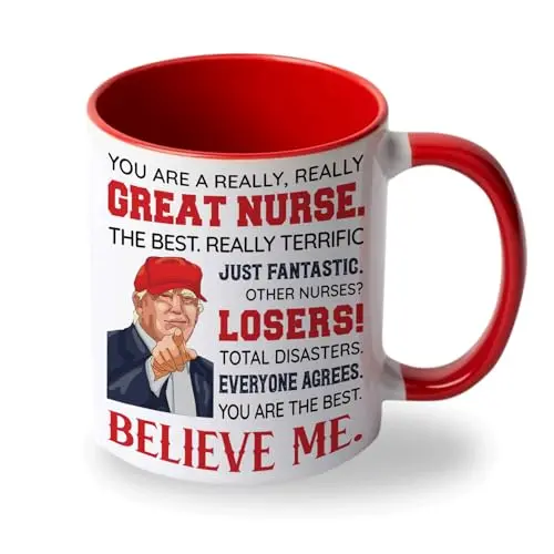 White ceramic coffee mug with 'Best Nurse Ever' text in vibrant colors
