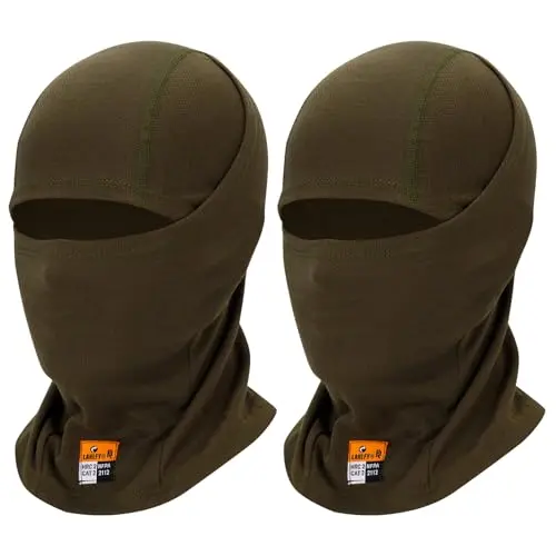 LANLFY army green flame-resistant balaclava mask laid flat