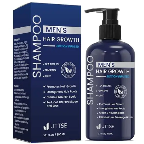 Uttse Biotion Hair Growth Shampoo for men in dark blue bottle