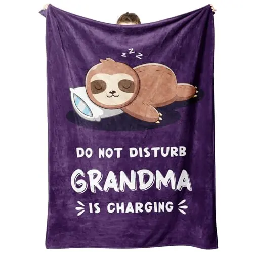 LEEBBSIN dark purple sloth blanket with funny text for grandma