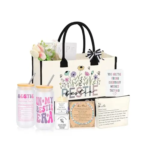 JTENGTOP best friend gift basket set with tumbler, bag, candle, bracelet, and makeup pouch