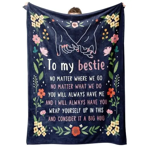 GiltGlimmer blue flannel throw blanket with 'To My Bestie' floral letter print