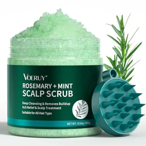 VOERUY Scalp Scrub jar with silicone scalp massager brush
