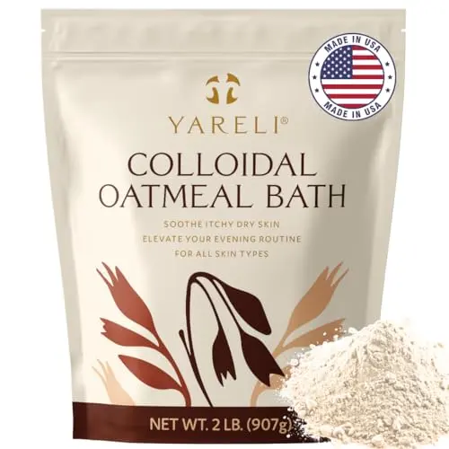 YARELI Colloidal Oatmeal Bath Powder in a clear container