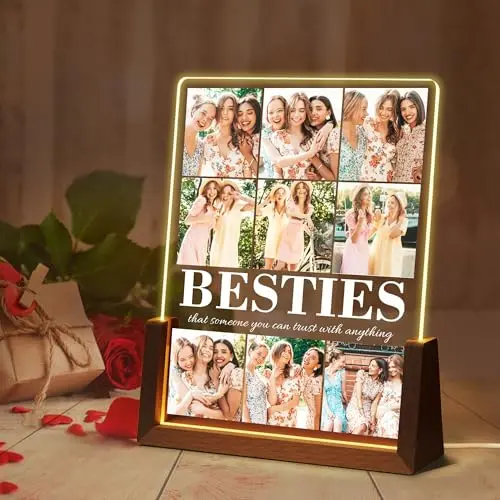 Ecautly custom acrylic photo night light on walnut base with remote control
