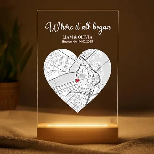 Florithings custom acrylic night light plaque with map and names