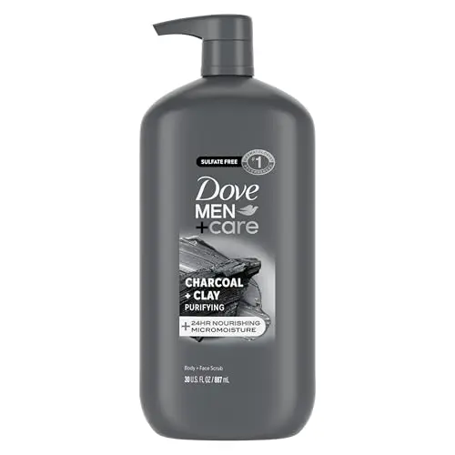 DOVE MEN + CARE Charcoal + Clay Body and Face Scrub, 30 oz bottle