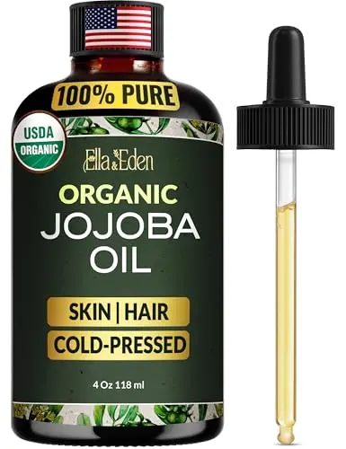 Ella & Eden jojoba oil in dark glass bottle with dropper