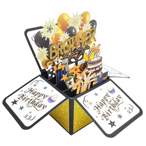 Black and gold 3D pop-up birthday card for brother
