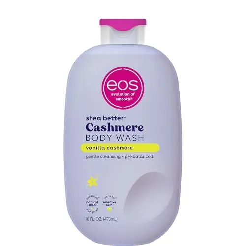 eos Vanilla Cashmere moisturizing body wash for sensitive winter skin