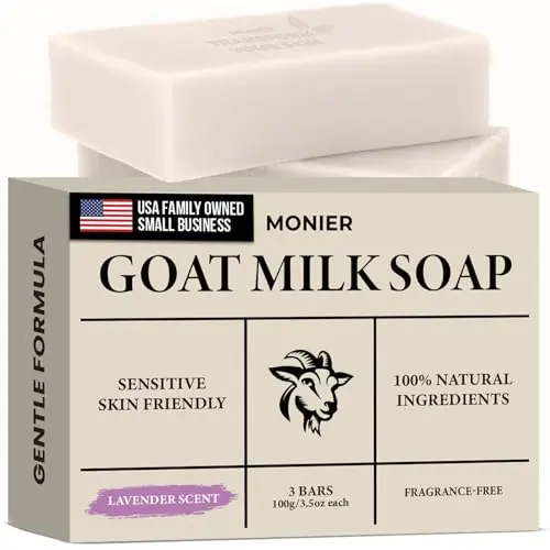 MONIER Goat Milk Soap Bar in Lavender scent, three pack