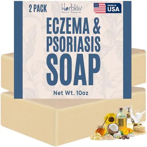 Herblov Eczema Soap Bar, a large bar with a honey scent for dry, itchy skin relief.