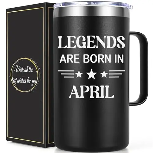 Lifecapido black insulated stainless steel coffee mug for April birthdays