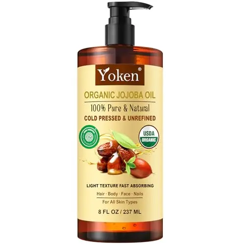 Yoken 8oz amber glass bottle of organic jojoba oil