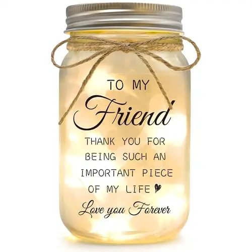 YOISTREVISK mason jar night light with friendship message and warm LED string lights