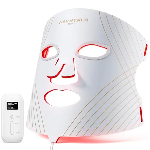 wavytalk LED Face Mask with red, blue, and amber light therapy modes