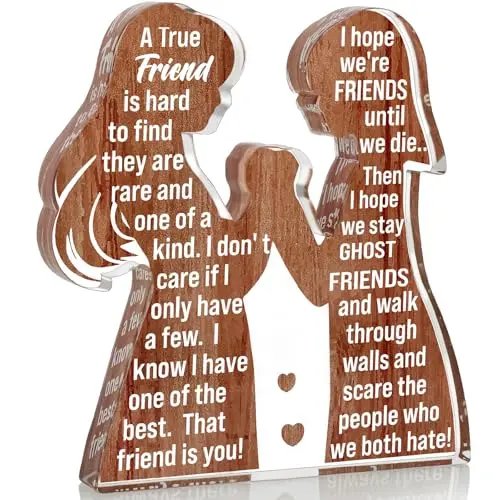 Friend Ghost Friends acrylic plaque with wood-like design and humorous message