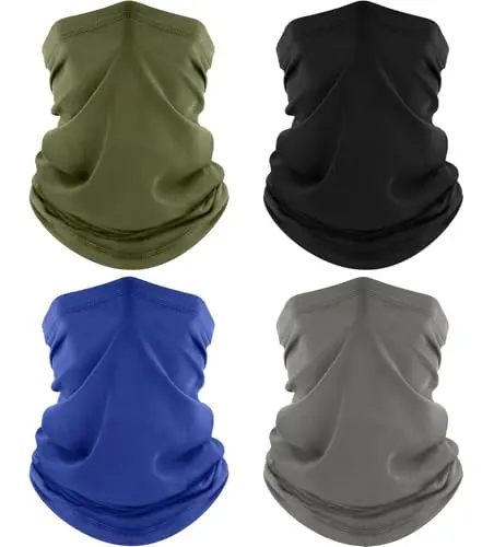 ROXUN 4-pack of neck gaiters in black, gray, blue, and army green colors