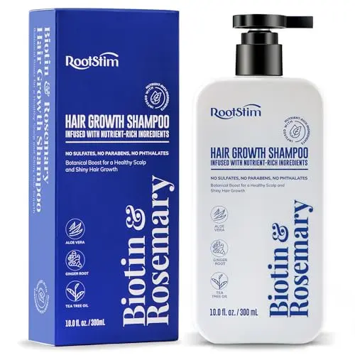 RootStim Biotin and Rosemary Shampoo bottle for hair growth