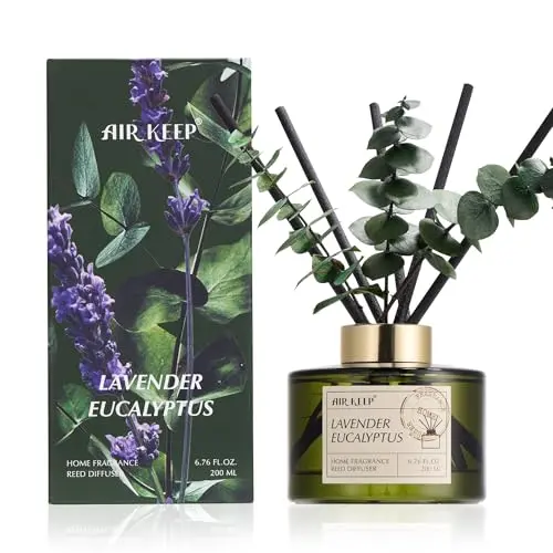 Airkeep Lavender Eucalyptus Reed Diffuser Set with natural eucalyptus leaves