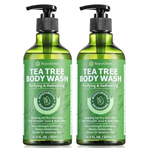 Two-pack of Roycederm Antifungal Body Wash bottles with tea tree oil